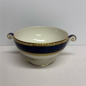 Vintage Globe Pottery England Blue and Gold Porcelain Serving Bowl